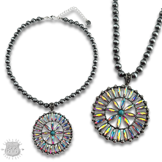 Southwest rhinestone flower necklace