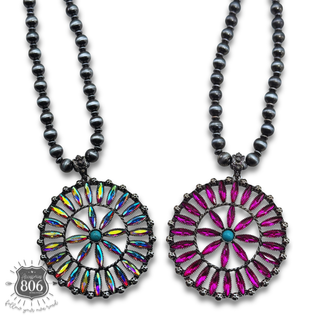 Southwest rhinestone flower necklace