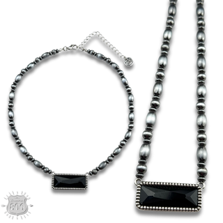 Rectangle rhinestone, burnished bead necklace
