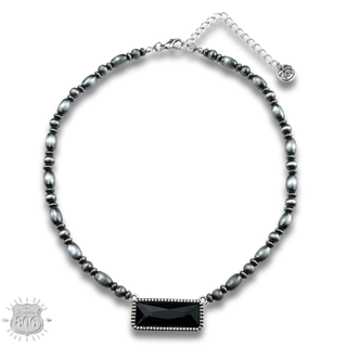 Rectangle rhinestone, burnished bead necklace