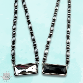 Rectangle rhinestone, burnished bead necklace