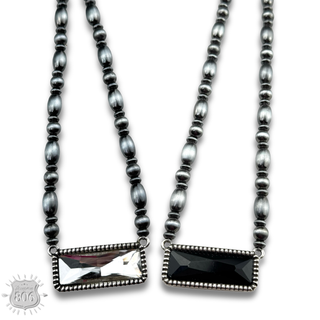 Rectangle rhinestone, burnished bead necklace