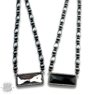 Rectangle rhinestone, burnished bead necklace
