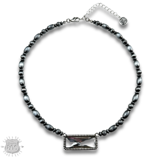 Rectangle rhinestone, burnished bead necklace