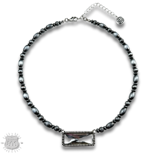 Rectangle rhinestone, burnished bead necklace
