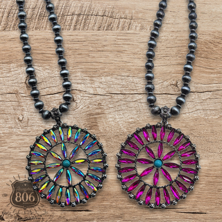 Southwest rhinestone flower necklace