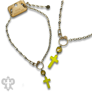 Neon cross necklace, Austrian crystal