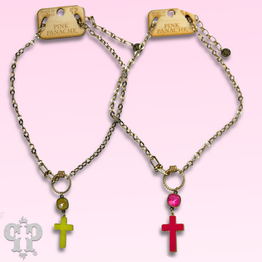 Neon cross necklace, Austrian crystal