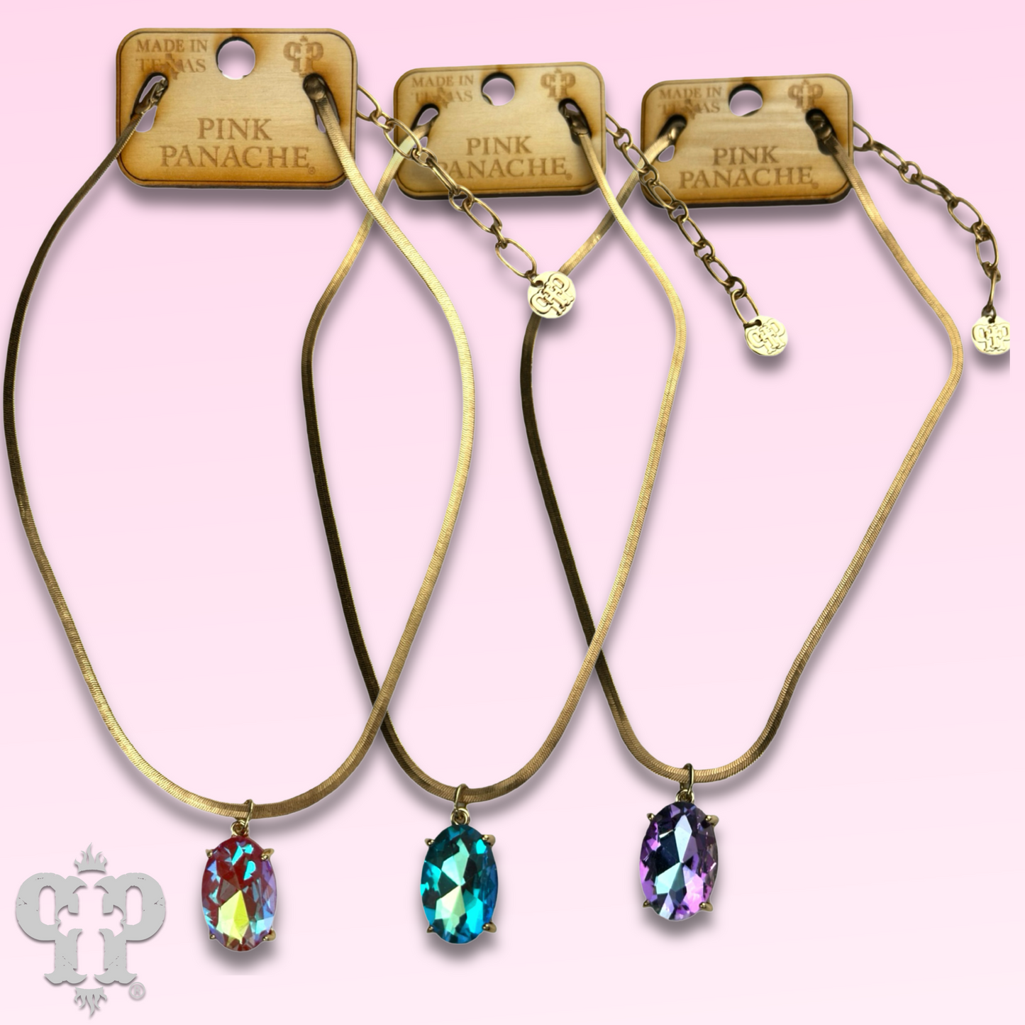 Oval rhinestone pendant necklace