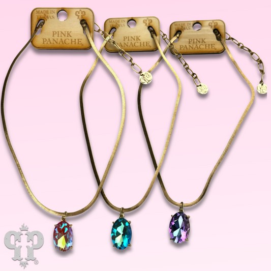 Oval rhinestone pendant necklace