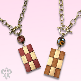 Checkerboard pattern pendant necklace with Austrian crystal