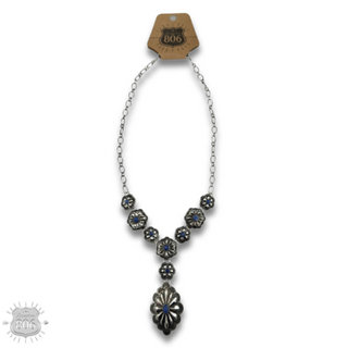 Western Y shape denim concho necklace