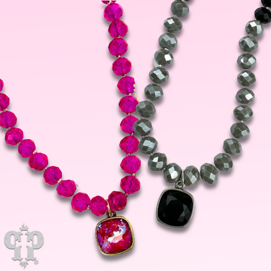 Faceted crystal long necklace with Austrian crystal pendant