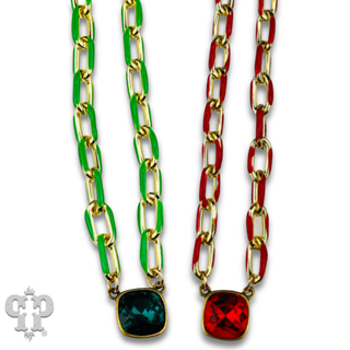 Enamel chain link pendant necklace with crystals from Swarovski®- LC