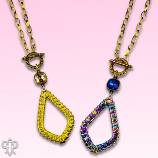 Tinsel wrapped diamond teardrop and Austrian crystal necklace - LC