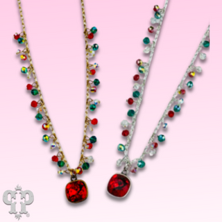 Colorful beads and chain link pendant necklace, Austrian crystal