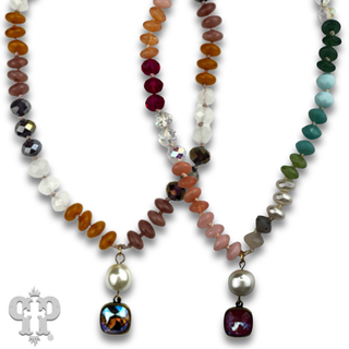 Stone and faceted bead necklace with Austrian crystal - LC