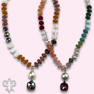 Stone and faceted bead necklace with Austrian crystal - LC