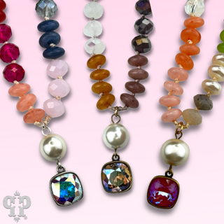 Stone and faceted bead neckace with Austrian crystal