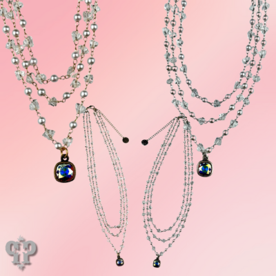 Three strand pearl and faceted acrylic bead necklace, Austrian crystal