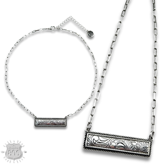 Western tooled look bar necklace