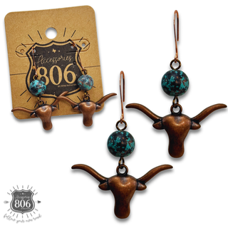 Western copper longhorn earring