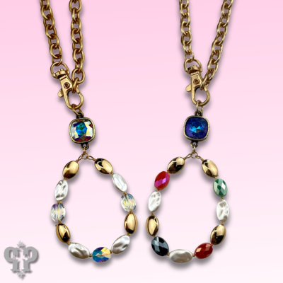 Oval bead teardrop pendant necklace with Austrian crystal