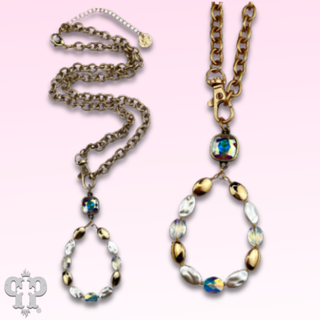 Oval bead teardrop pendant necklace with Austrian crystal