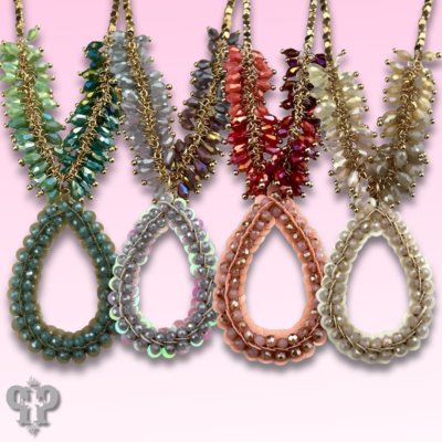 Ombre cluster bead necklace with teardrop pendant