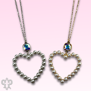 Pearl open heart chain necklace with Austrian crystal