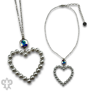 Pearl open heart chain necklace with Austrian crystal