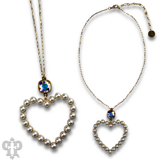 Pearl open heart chain necklace with Austrian crystal