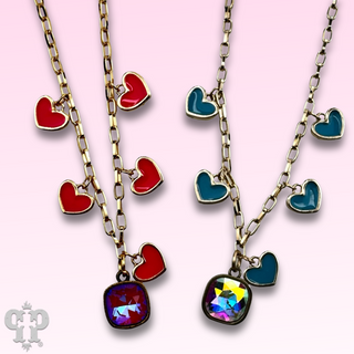 Enamel hearts and Austrian crystal chain necklace