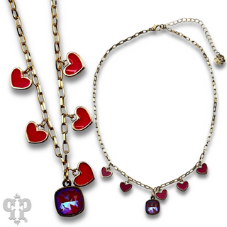 Enamel hearts and Austrian crystal chain necklace
