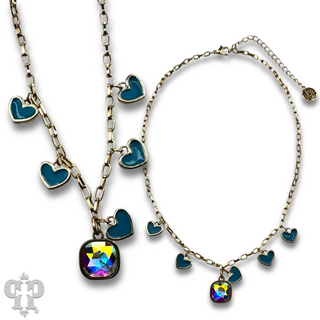 Enamel hearts and Austrian crystal chain necklace