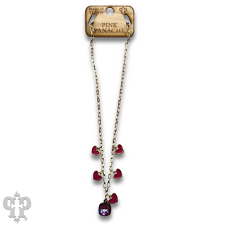 Enamel hearts and Austrian crystal chain necklace