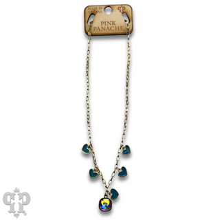 Enamel hearts and Austrian crystal chain necklace