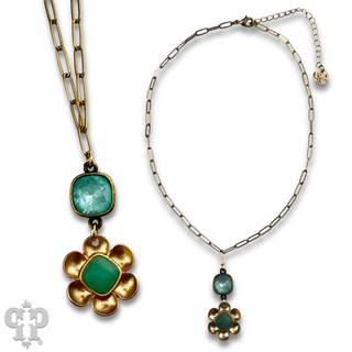 Stone center flower necklace with Austrian cystal