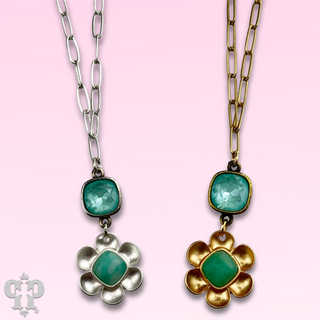 Stone center flower necklace with Austrian cystal