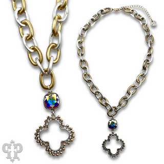 Clover cross necklace with Austrian crystal
