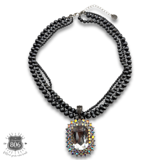 Rhinestone rectangle pendant necklace