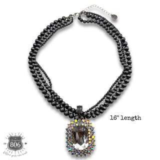 Rhinestone rectangle pendant necklace