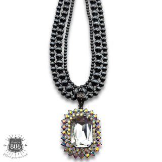 Rhinestone rectangle pendant necklace