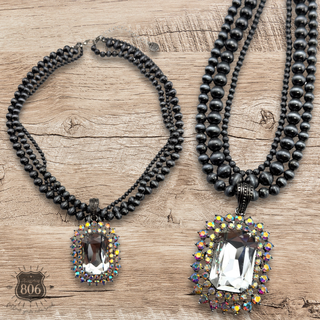 Rhinestone rectangle pendant necklace
