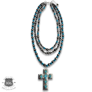 Three strand western cross pendant necklace