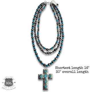 Three strand western cross pendant necklace
