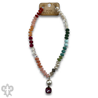 Stone and faceted bead necklace with Austrian crystal - LC