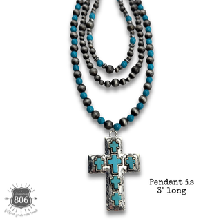 Three strand western cross pendant necklace