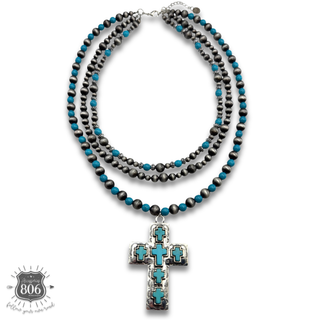 Three strand western cross pendant necklace