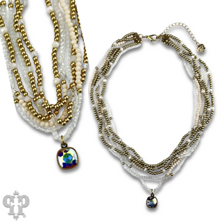 Gold tone and glass bead necklace with Austrian crystal